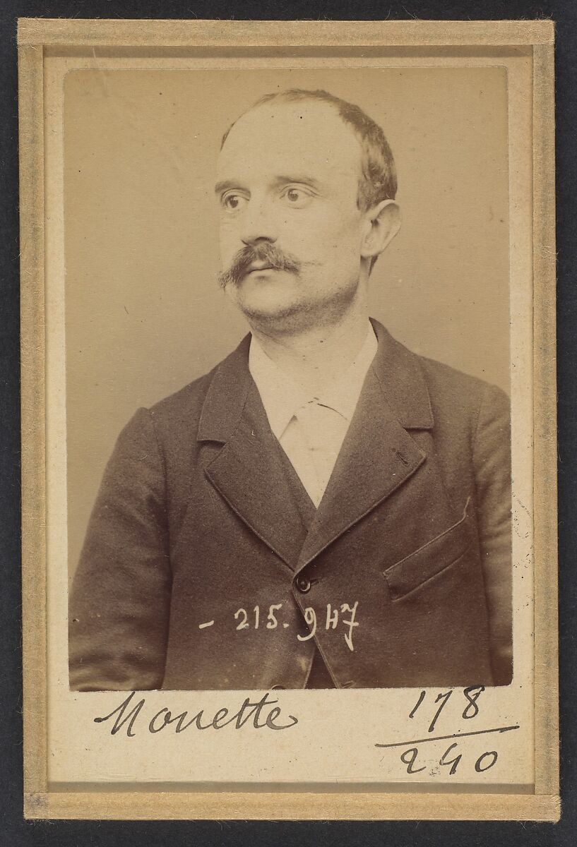 Mouette. Charles. 32 ans, né à Paris Ile. Peintre en bâtiment. Association de malfaiteurs. 20/3/94., Alphonse Bertillon (French, 1853–1914), Albumen silver print from glass negative 