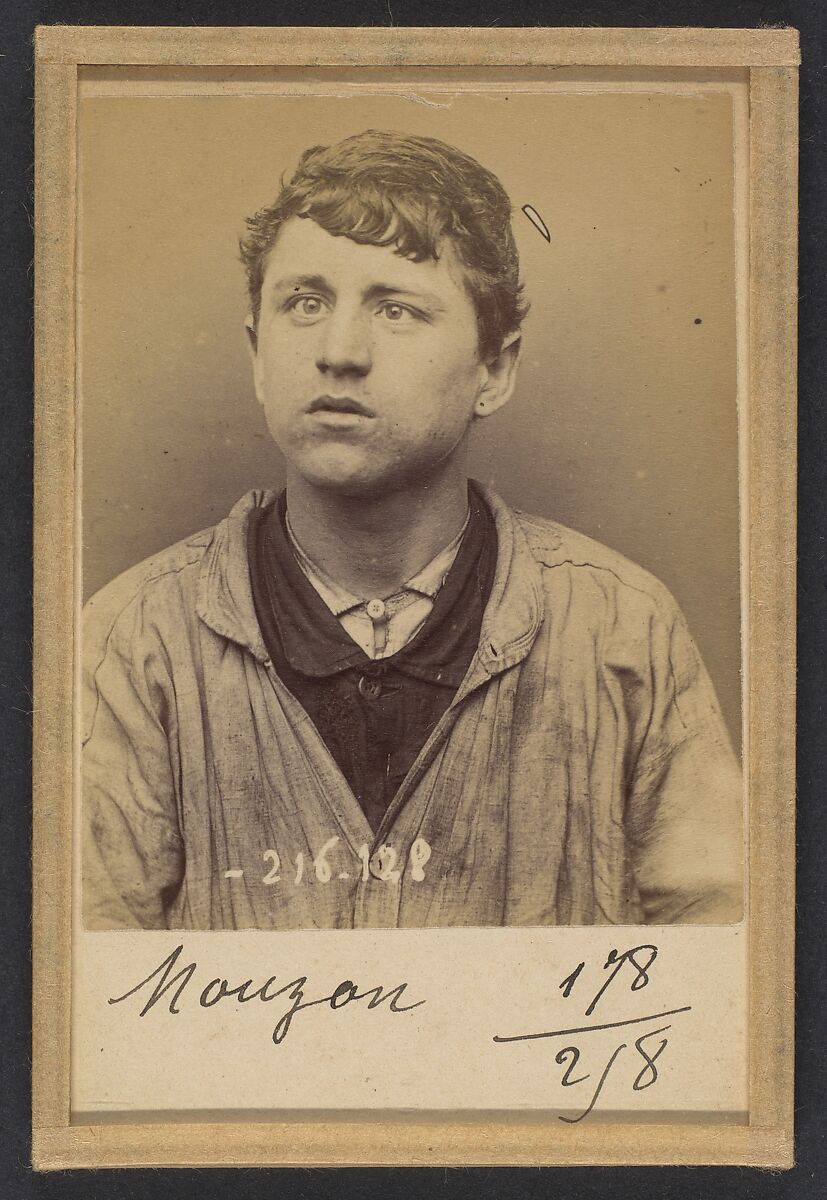 Monzon. Lucien, Henri, Baptiste. 18 ans, né à Paris XXe. Couvreur. Anarchiste. 23/3/94., Alphonse Bertillon (French, 1853–1914), Albumen silver print from glass negative 