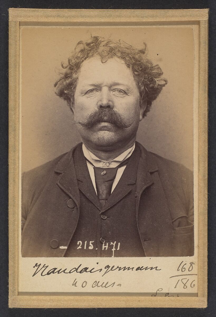Naudet. Gervais. 40 ans, né à Echaleau (Côte-d'Or). Menuisier. Anarchiste. 10/3/94., Alphonse Bertillon (French, 1853–1914), Albumen silver print from glass negative 