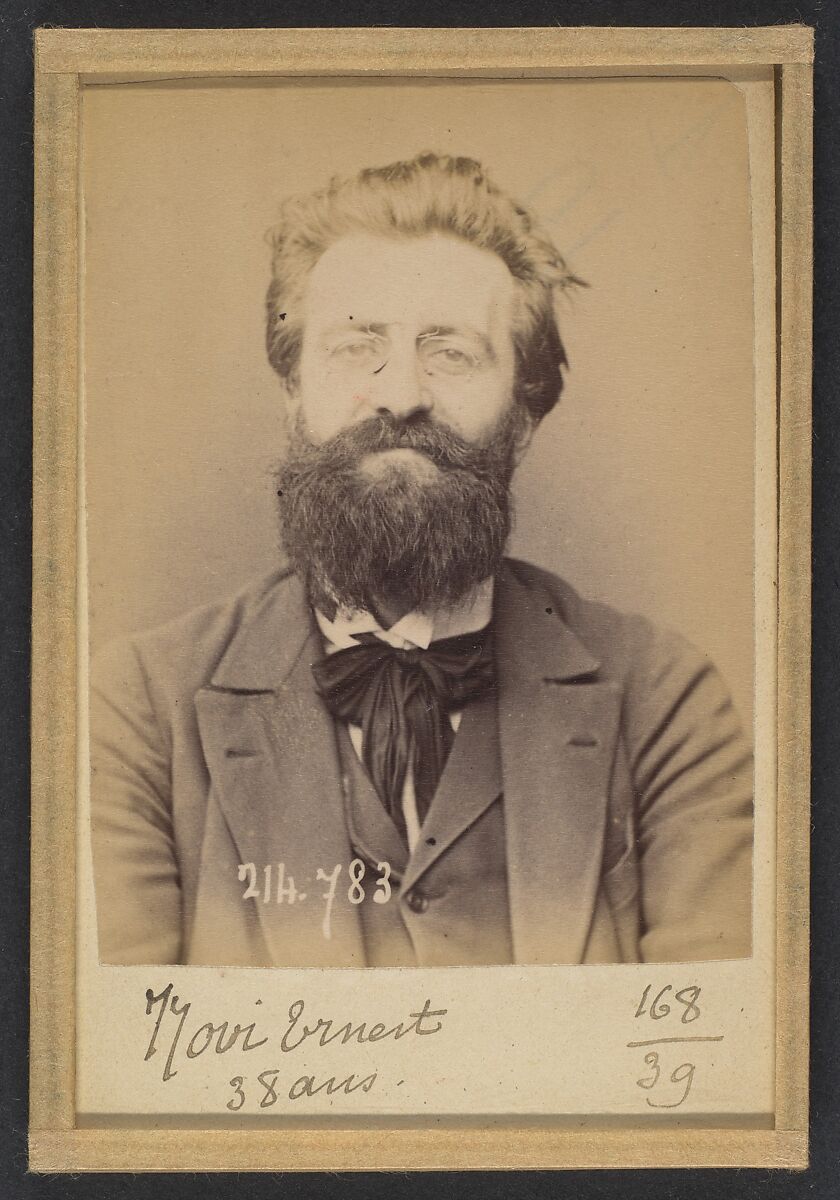 308. Novi. Ernest, Théodore. 32 ans, né à Nice (Alpes-Maritimes). Architecte. Anarchiste. 27/2/94., Alphonse Bertillon (French, 1853–1914), Albumen silver print from glass negative 