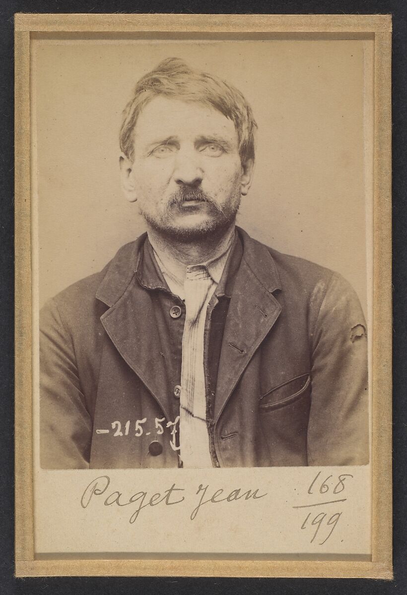 Paget. Jean, Louis. 41 ans, né le 15/7/52 à Thonon (Haute-Savoie). Cordonnier. Anarchiste. 12/3/94., Alphonse Bertillon (French, 1853–1914), Albumen silver print from glass negative 