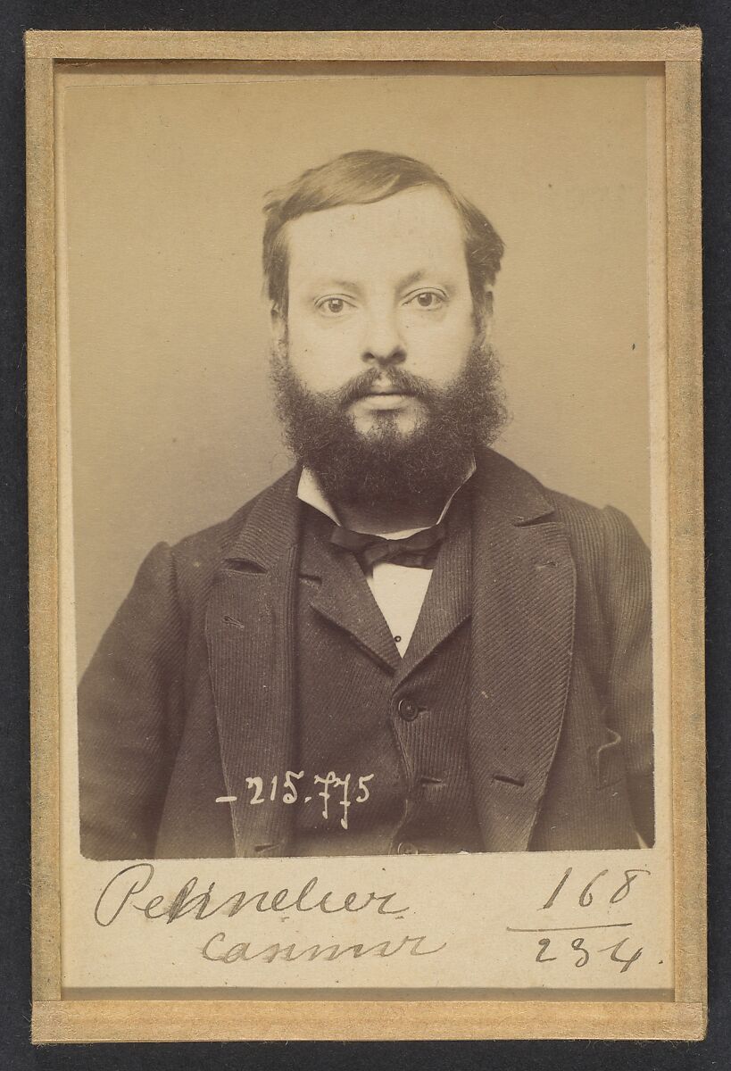 Pennelier. Casimir. Arthur. 36 ans, né à Billeuse (Somme). Clerc d'huissier. Anarchiste. 16/3/94., Alphonse Bertillon (French, 1853–1914), Albumen silver print from glass negative 