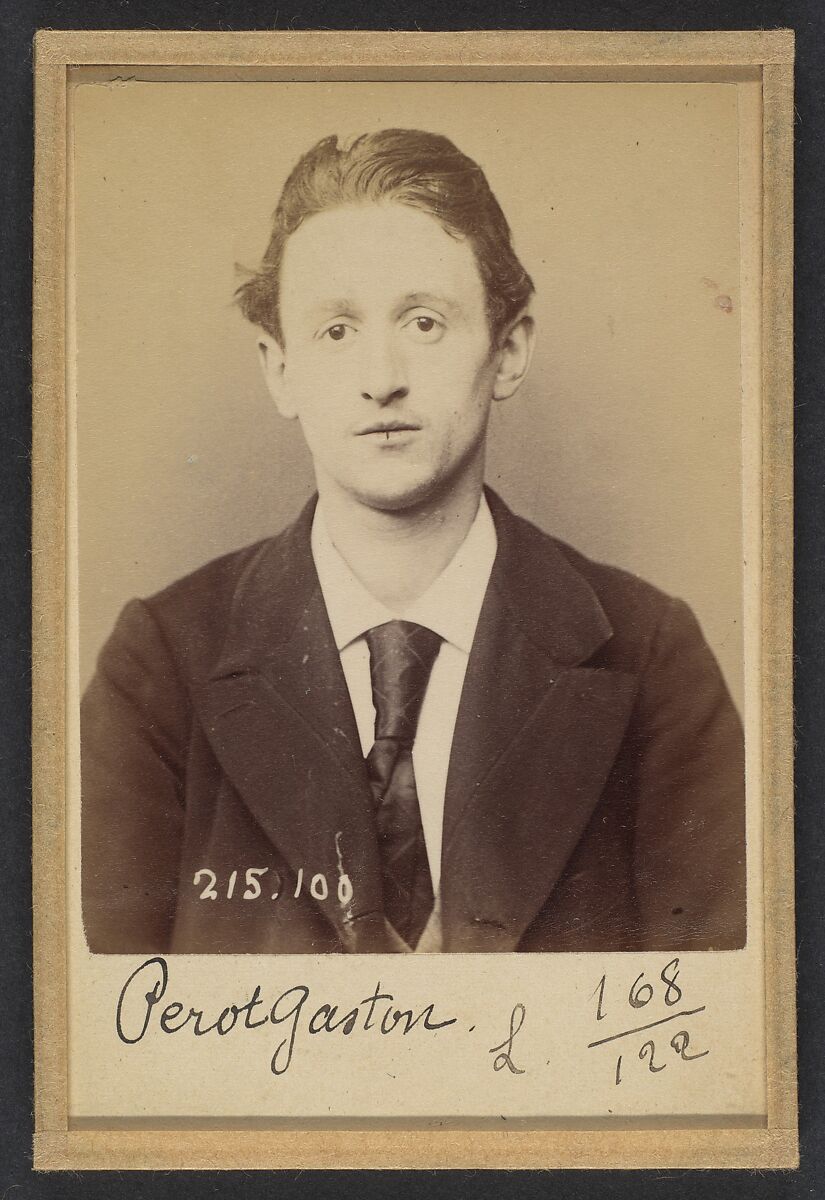 Perot. Gaston, Auguste. 22 ans, né à Paris XVllle. Journalier. Anarchiste. 4/3/94., Alphonse Bertillon (French, 1853–1914), Albumen silver print from glass negative 