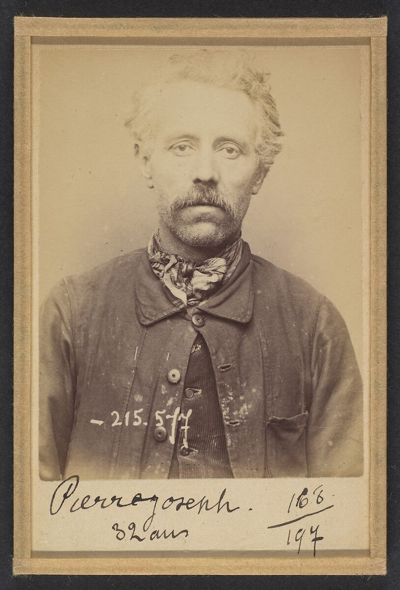 Pierre. Joseph, Adrien. 42 ans, né à Rouen (Seine-Inférieure). Canneleur de chaises. Anarchiste. 12/3/94., Alphonse Bertillon (French, 1853–1914), Albumen silver print from glass negative 