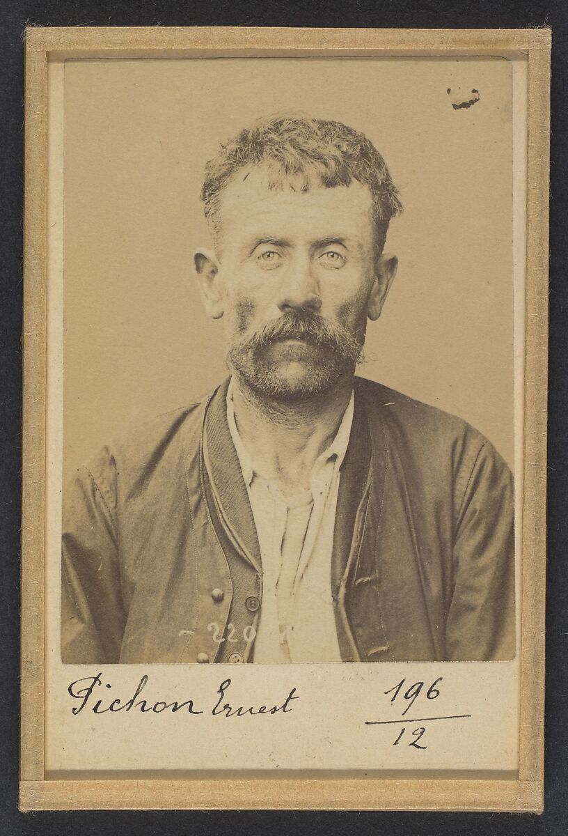 Pichon. Ernest. 41 ans, né le 2/11/52 à Villard-Rixoire (Jura). Terrassier. Anarchiste. 2/7/94., Alphonse Bertillon (French, 1853–1914), Albumen silver print from glass negative 