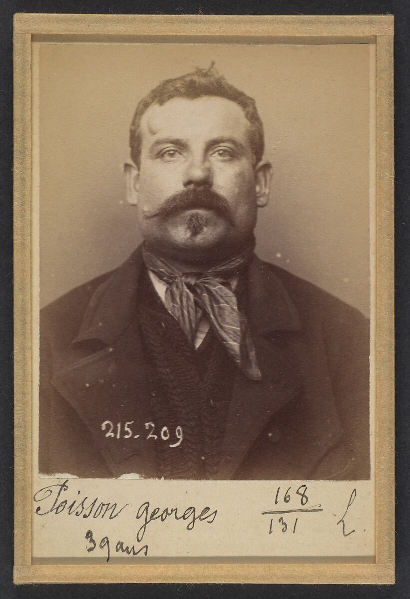 Poisson. Georges. 38 ans, né à Boulogne (Seine). Chaudronnier. Anarchiste. 6/3/94, Alphonse Bertillon (French, 1853–1914), Albumen silver print from glass negative 