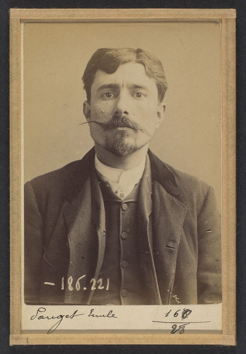 Pouget. Émile, Jean, Joseph. 31 ans, né le 12/10/60 à Rodez (Aveyron). Publiciste. Anarchiste. 26/4/92., Alphonse Bertillon (French, 1853–1914), Albumen silver print from glass negative 