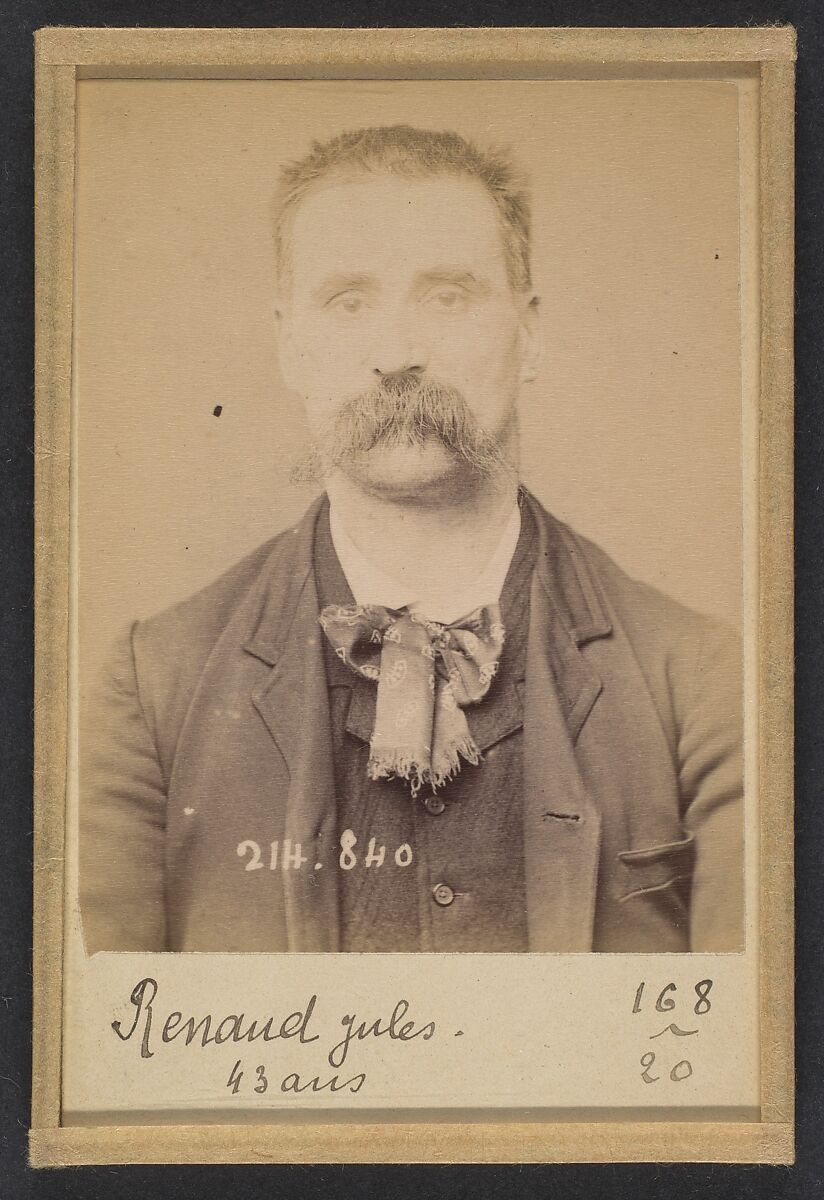 Renaud. Jules. 41 ans, né à Anteuil (Doubs). Cordonnier. Anarchiste. 27/2/94., Alphonse Bertillon (French, 1853–1914), Albumen silver print from glass negative 