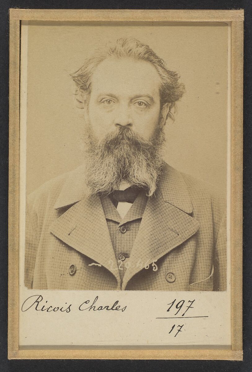 Ricois. Charles-Victor. 48 ans, né le 21/3/46 à Orléans. Employé au Journal Officiel. Anarchiste. 2/7/94., Alphonse Bertillon (French, 1853–1914), Albumen silver print from glass negative 