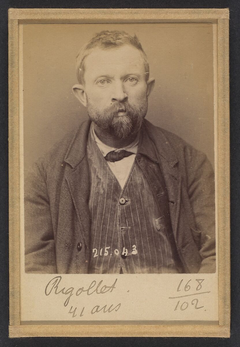 Rigollet. Alexandre. 41 ans, né dans le Loir-et-Cher. Terrassier. Anarchiste., Alphonse Bertillon (French, 1853–1914), Albumen silver print from glass negative 