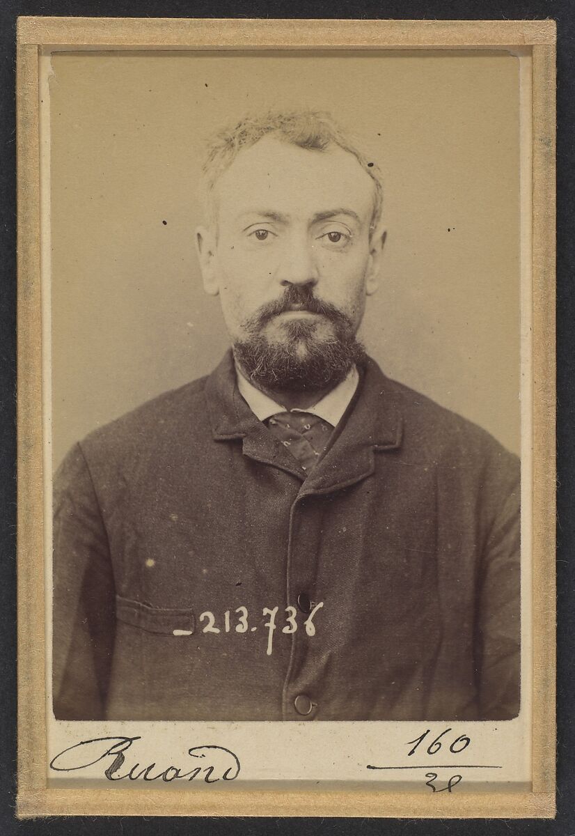 Ruaud. Jean-Baptiste. 35 ans, né à Limoges le 28/7/58. Cordonnier. Anarchiste. 4/2/94., Alphonse Bertillon (French, 1853–1914), Albumen silver print from glass negative 