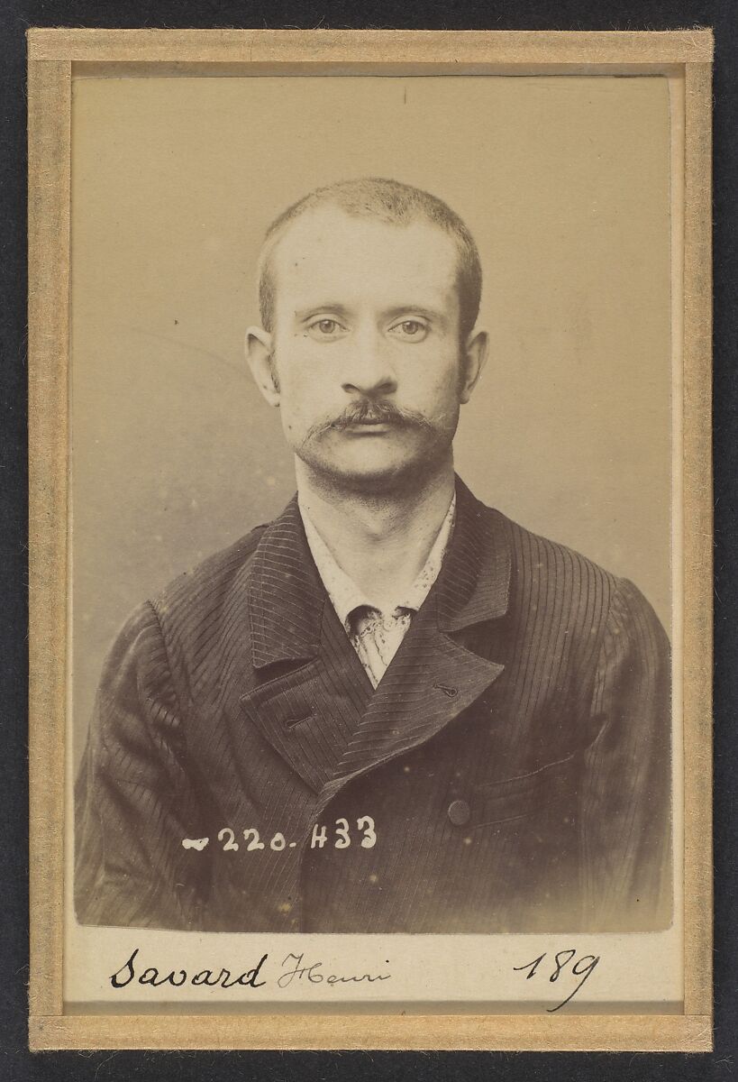 Saulnier. Alphonse, Joseph. 31 ans, né à Paris XXe. Tourneur sur bois. Anarchiste. 14/3/94., Alphonse Bertillon (French, 1853–1914), Albumen silver print from glass negative 