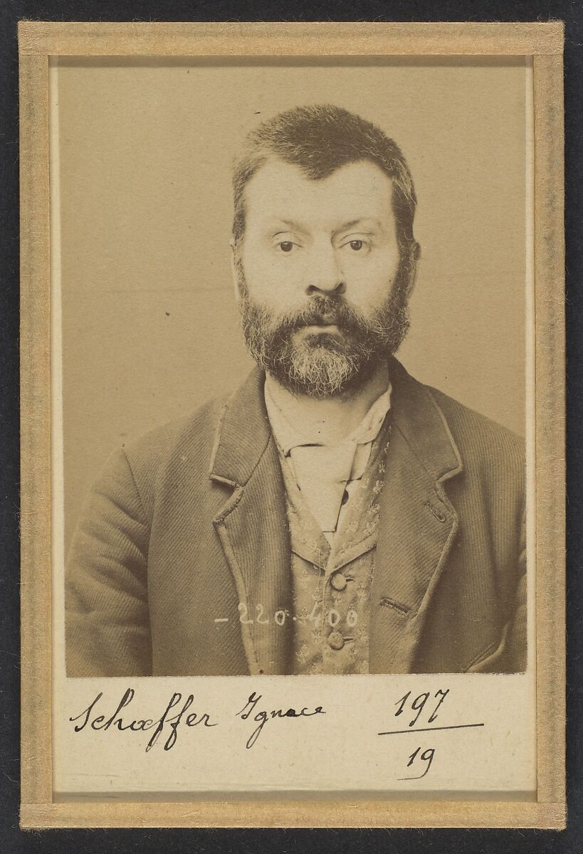 Schaeffer. Ignace. 42 ans, né à Berheim (Bas-Rhin) le 31/10/51. Ébéniste. Anarchiste. 2/7/94., Alphonse Bertillon (French, 1853–1914), Albumen silver print from glass negative 