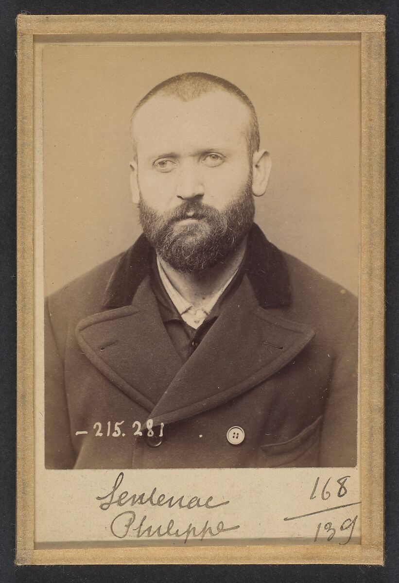 Sentenac. Phillipe. 36 ans, né à Soulan (Ariège). Menuisier. Anarchiste. 7/3/94., Alphonse Bertillon (French, 1853–1914), Albumen silver print from glass negative 