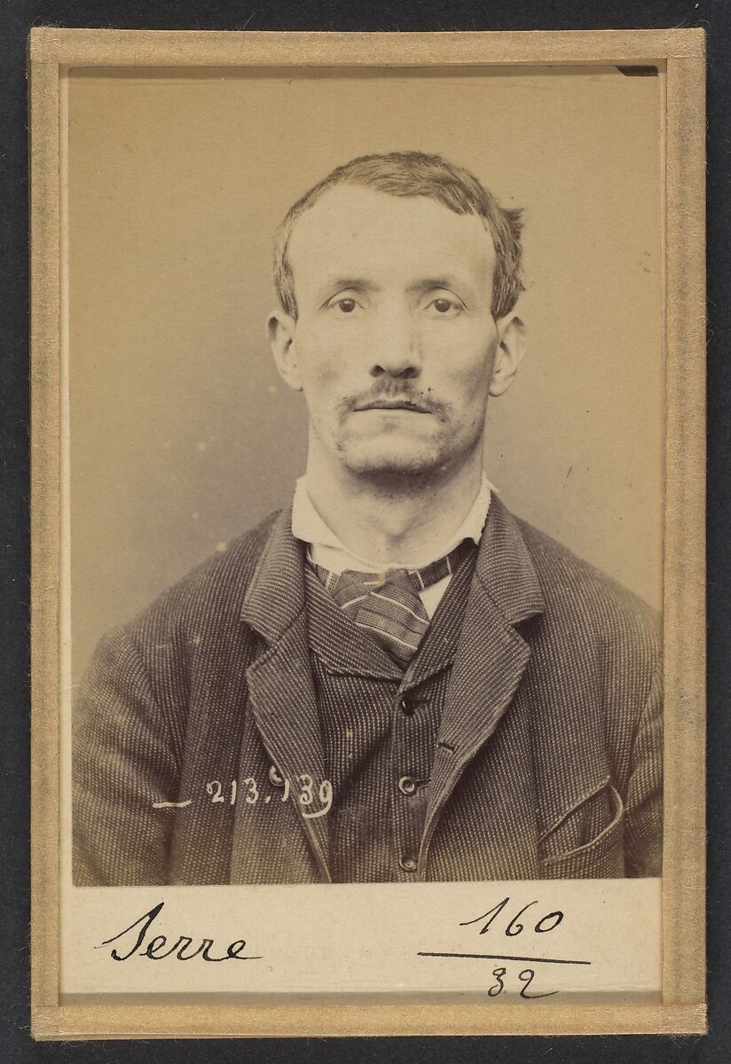 Serre. Auguste. 37 ans, né à Anonnay (Ardêche) le 13/10/56. Mégissier. Anarchiste. 20/1/94., Alphonse Bertillon (French, 1853–1914), Albumen silver print from glass negative 