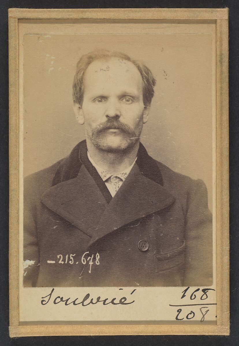 Soubrié. François. 39 ans, né à Livignac-le-Haut (Aveyron). Brûleur de café. Anarchiste. 14/3/94., Alphonse Bertillon (French, 1853–1914), Albumen silver print from glass negative 