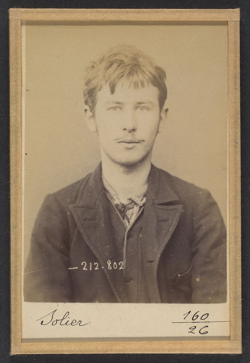 Solier. Auguste. 18 ans, né le 3/3/75 à Cemery-la-Ville. Dessinateur. Anarchiste. 12/1/94., Alphonse Bertillon (French, 1853–1914), Albumen silver print from glass negative 