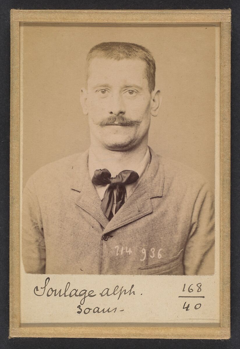 Soulage. Alphonse, Charles. 30 ans, né à Lyon. Menuisier. Anarchiste. 1/3/94., Alphonse Bertillon (French, 1853–1914), Albumen silver print from glass negative 