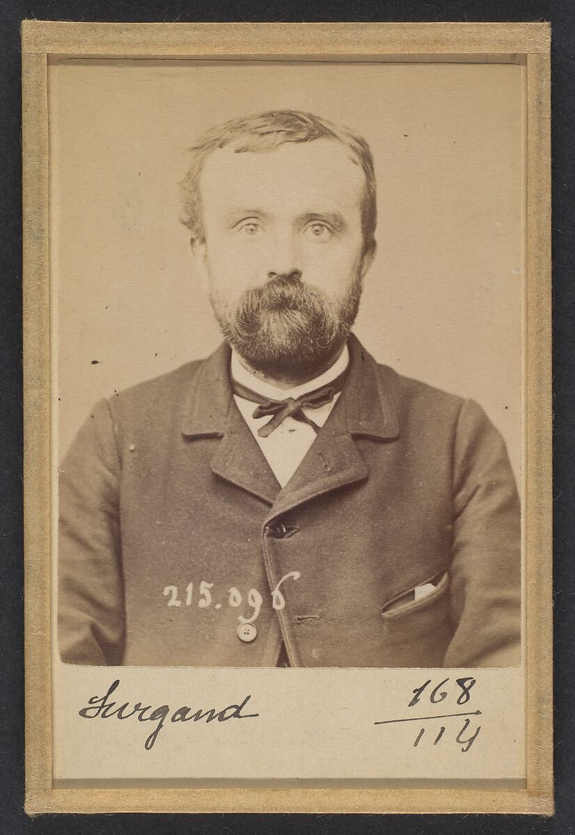 Surgand. Alphonse. 21 ans, né à Lyon. Réparateur de chaussures. Anarchiste. 4/3/94., Alphonse Bertillon (French, 1853–1914), Albumen silver print from glass negative 