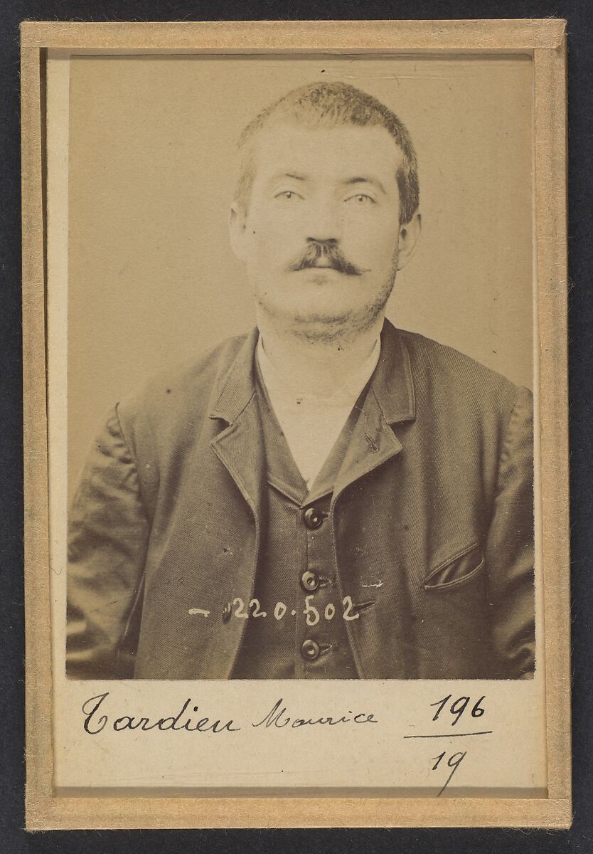 Tardieu. Marius (ou Maurice). 26 ans, né le 15/7/68 à Piolène (Vaucluse). Ébéniste. Anarchiste. 2/7/94., Alphonse Bertillon (French, 1853–1914), Albumen silver print from glass negative 