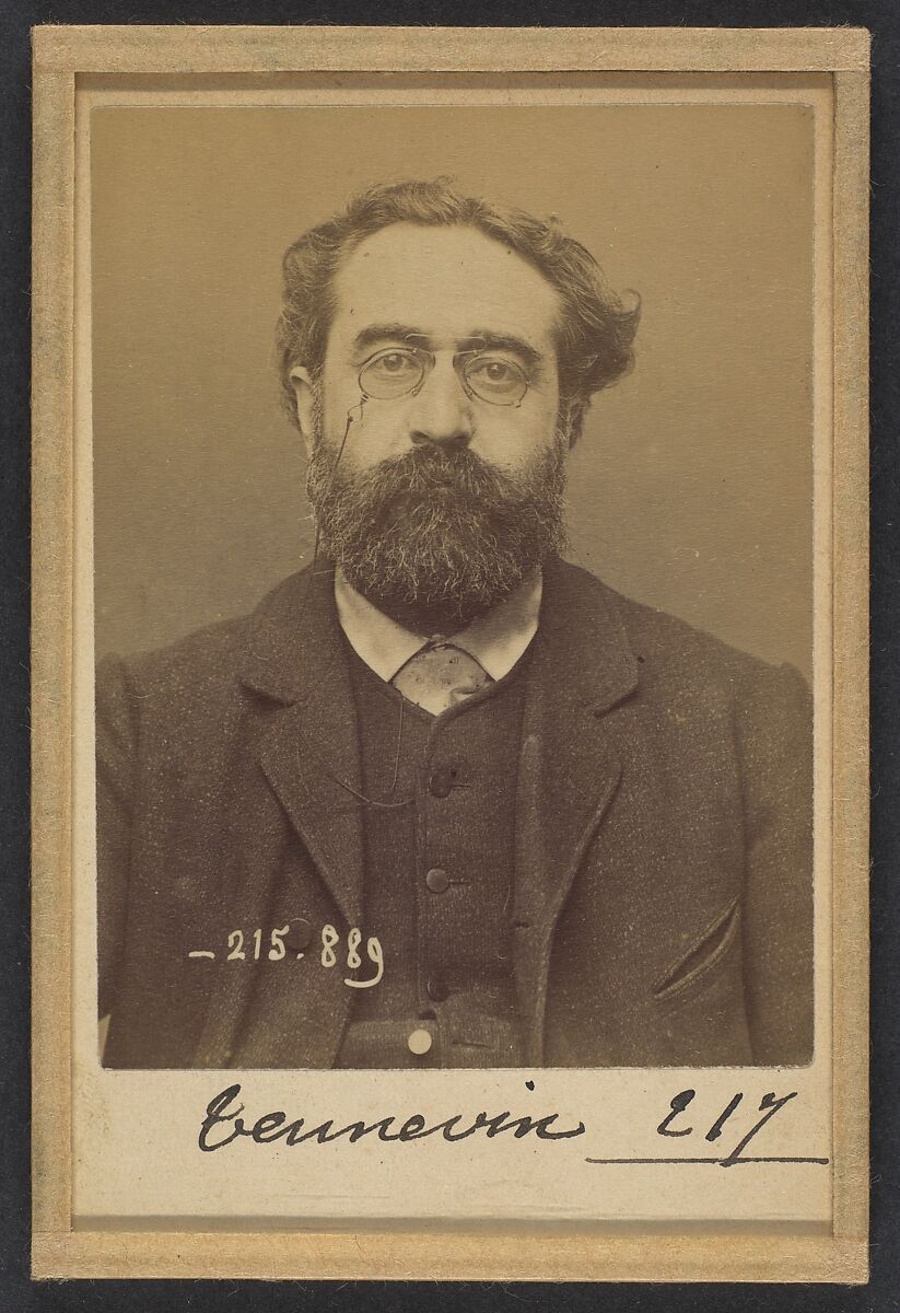 Tennevin. Alexandre. 48 ans, né à Paris. Comptable. Anarchiste. 19/3/94., Alphonse Bertillon (French, 1853–1914), Albumen silver print from glass negative 