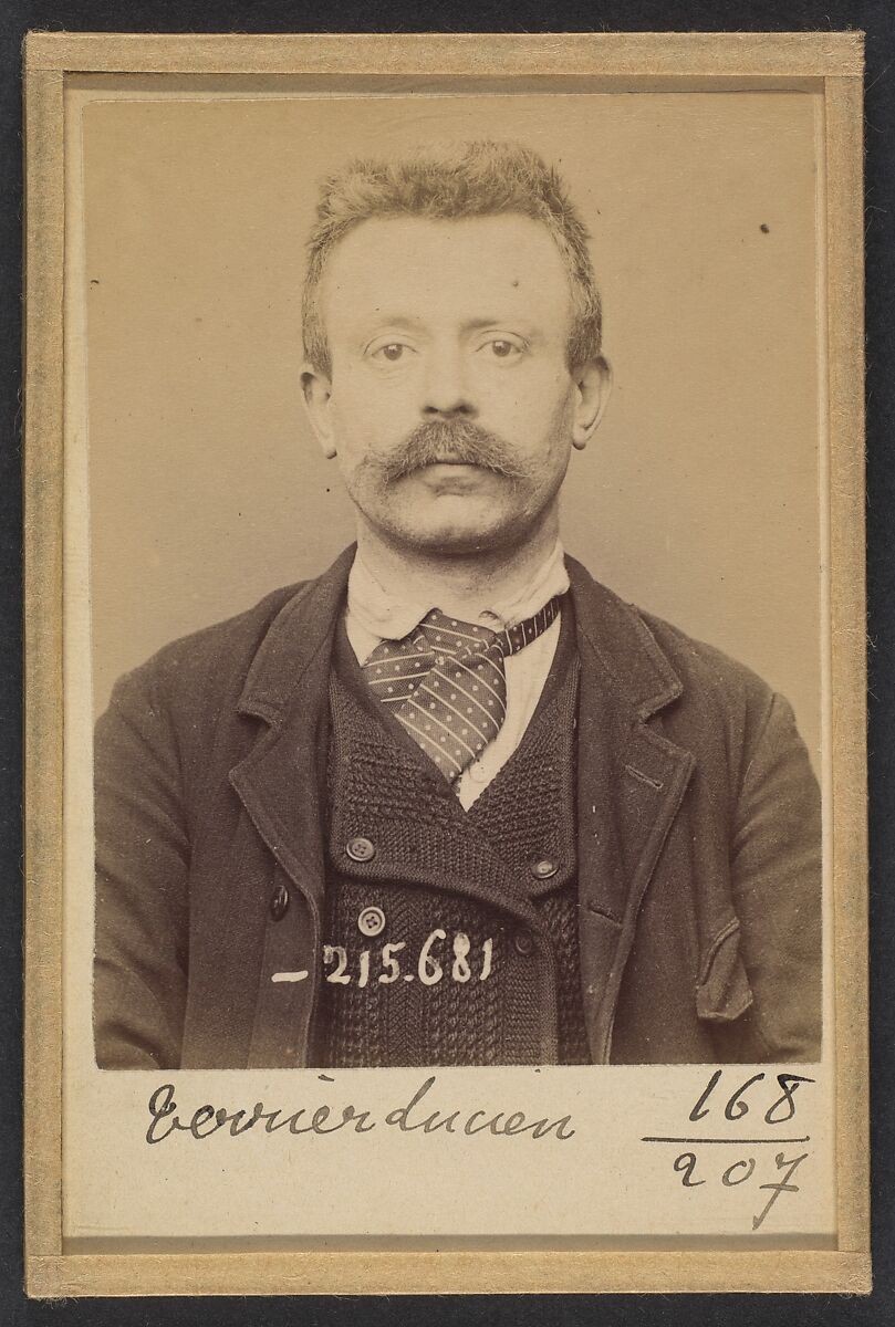 Terrier. Julien, François. 45 ans, né à Saint-Laurent (Mayenne). Menuisier. Anarchiste. 14/3/94., Alphonse Bertillon (French, 1853–1914), Albumen silver print from glass negative 