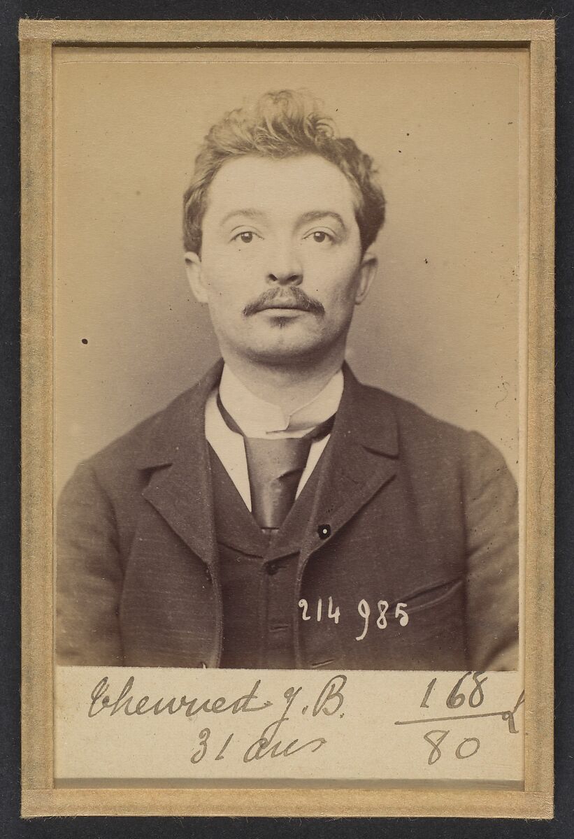 Theuriet. Jean Baptiste. 30 ans, né à Lyon. Gérant-coiffeur. Anarchiste. 2/3/94., Alphonse Bertillon (French, 1853–1914), Albumen silver print from glass negative 