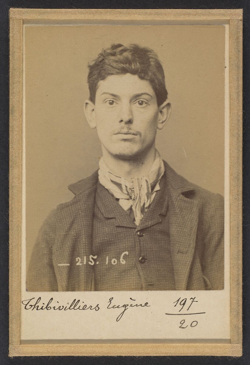 Thibivilliers. Eugène. 23 ans, né à Pinseux-le-Haut-Verger (Oise). Polisseur de métaux. Cris séditieux. 5/3/94, Alphonse Bertillon (French, 1853–1914), Albumen silver print from glass negative 