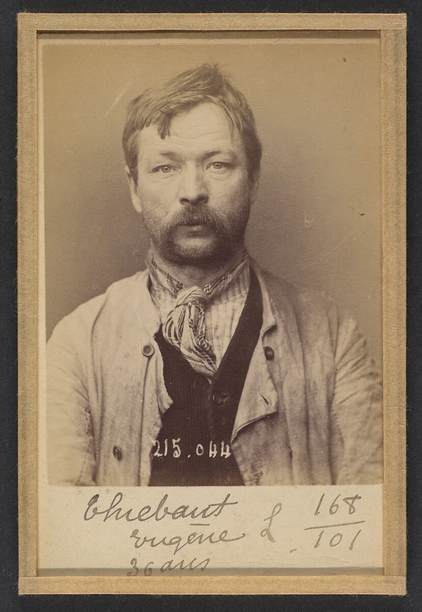 Thiebaut. Eugène. 35 (ou 36) ans, né à Château-Salin (Menthe & Moselle). Couvreur. Anarchiste. 3/3/94, Alphonse Bertillon (French, 1853–1914), Albumen silver print from glass negative 