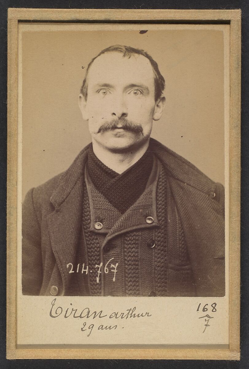 Tiran. Arthur, Théodore. 29 ans, né à Briec (Finistère). Serrurier. Anarchiste. 26/2/94., Alphonse Bertillon (French, 1853–1914), Albumen silver print from glass negative 