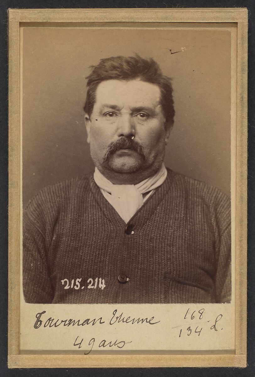 Tournan. Pierre. 49 ans, né à Bouzouville (Moselle). Fabricant de couronnes. Anarchiste. 6/3/94., Alphonse Bertillon (French, 1853–1914), Albumen silver print from glass negative 