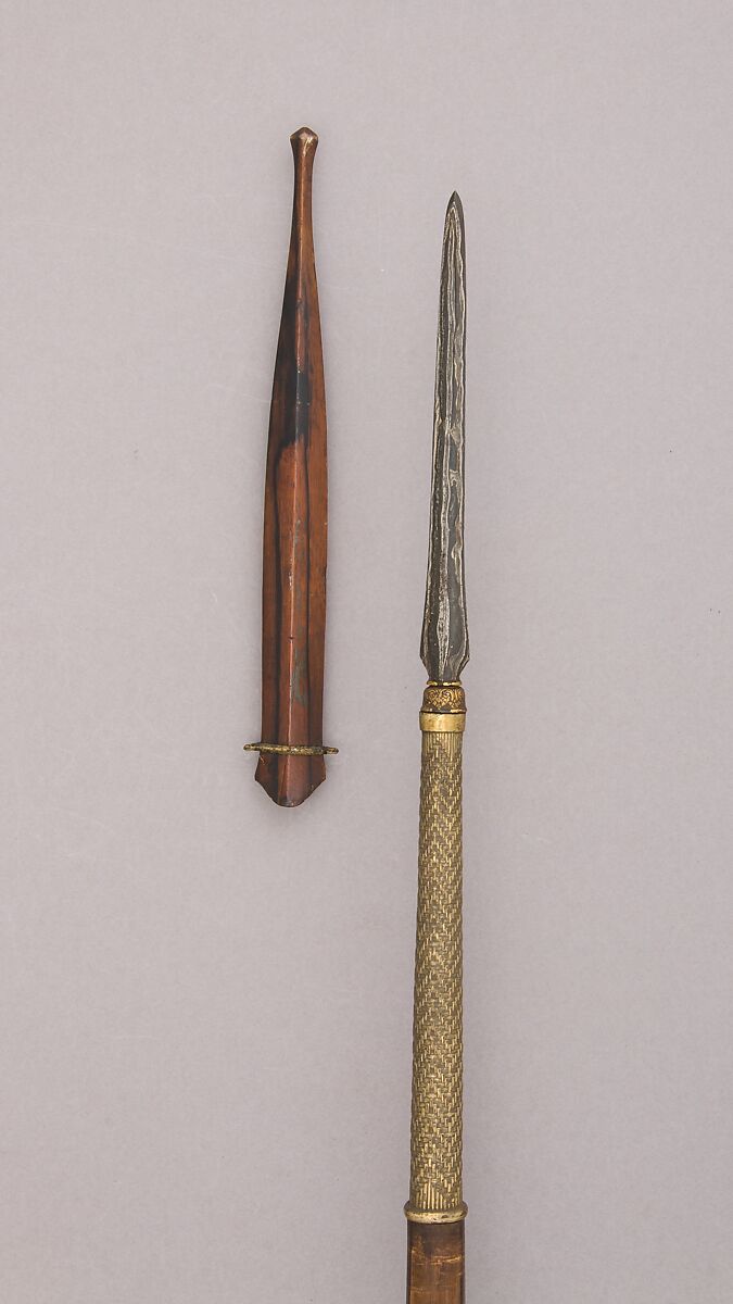 Spear with Sheath, Wood, metal, silver, gold, Javanese 