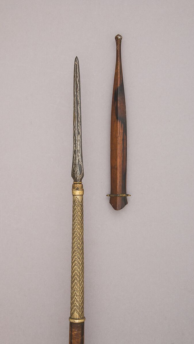 Spear with Sheath, Wood, metal, silver, gold, Javanese