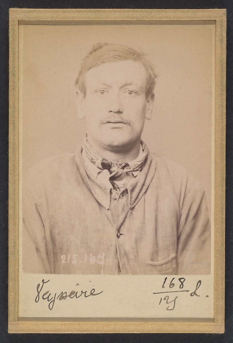 Veysseire. Michel. 25 ans, né à Montreuil. Journaliste. Anarchiste. 5/3/94, Alphonse Bertillon (French, 1853–1914), Albumen silver print from glass negative 
