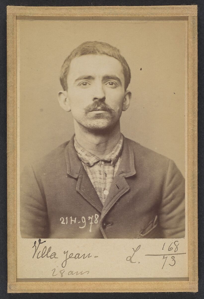 Villa. Jean. 29 ans, né à Farini d'Olma (Italie). Manoeuvre. Anarchiste. 2/3/94., Alphonse Bertillon (French, 1853–1914), Albumen silver print from glass negative 