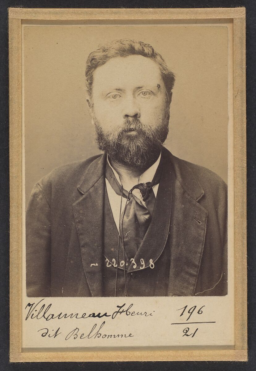 Villanneau. Henri, Fernand. 35 ans, né le 11/3/59 à Poitiers. Clerc de notaire. Anarchiste. 2/7/94., Alphonse Bertillon (French, 1853–1914), Albumen silver print from glass negative 