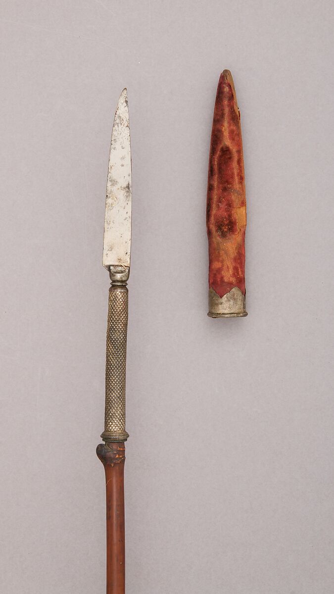 Spear with Detachable Knife Head, Steel, wood (pepper reed), silver, velvet, Indian 