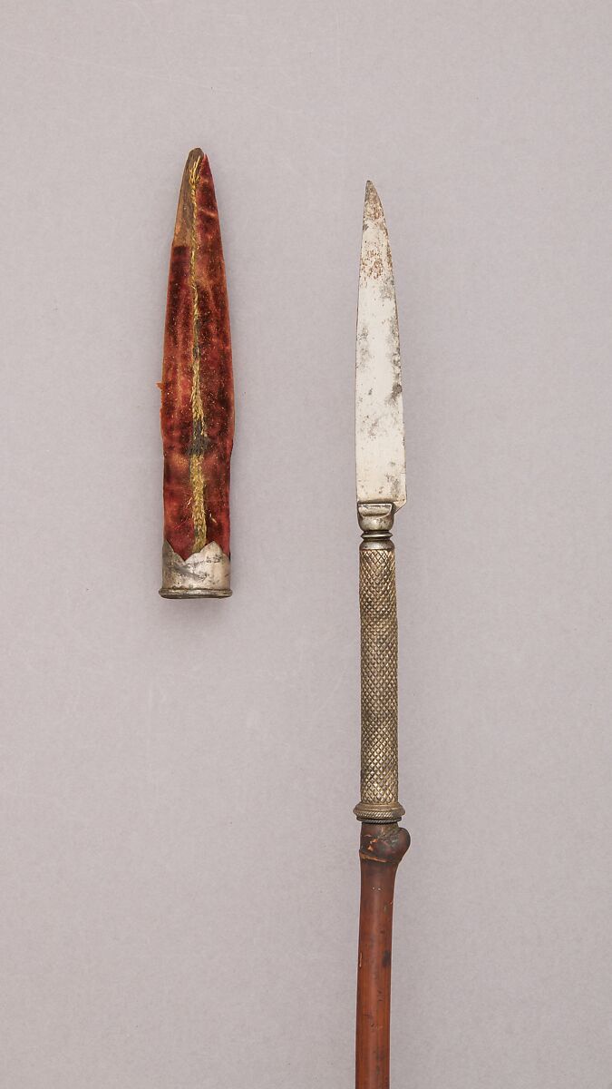 Spear with Detachable Knife Head, Steel, wood (pepper reed), silver, velvet, Indian