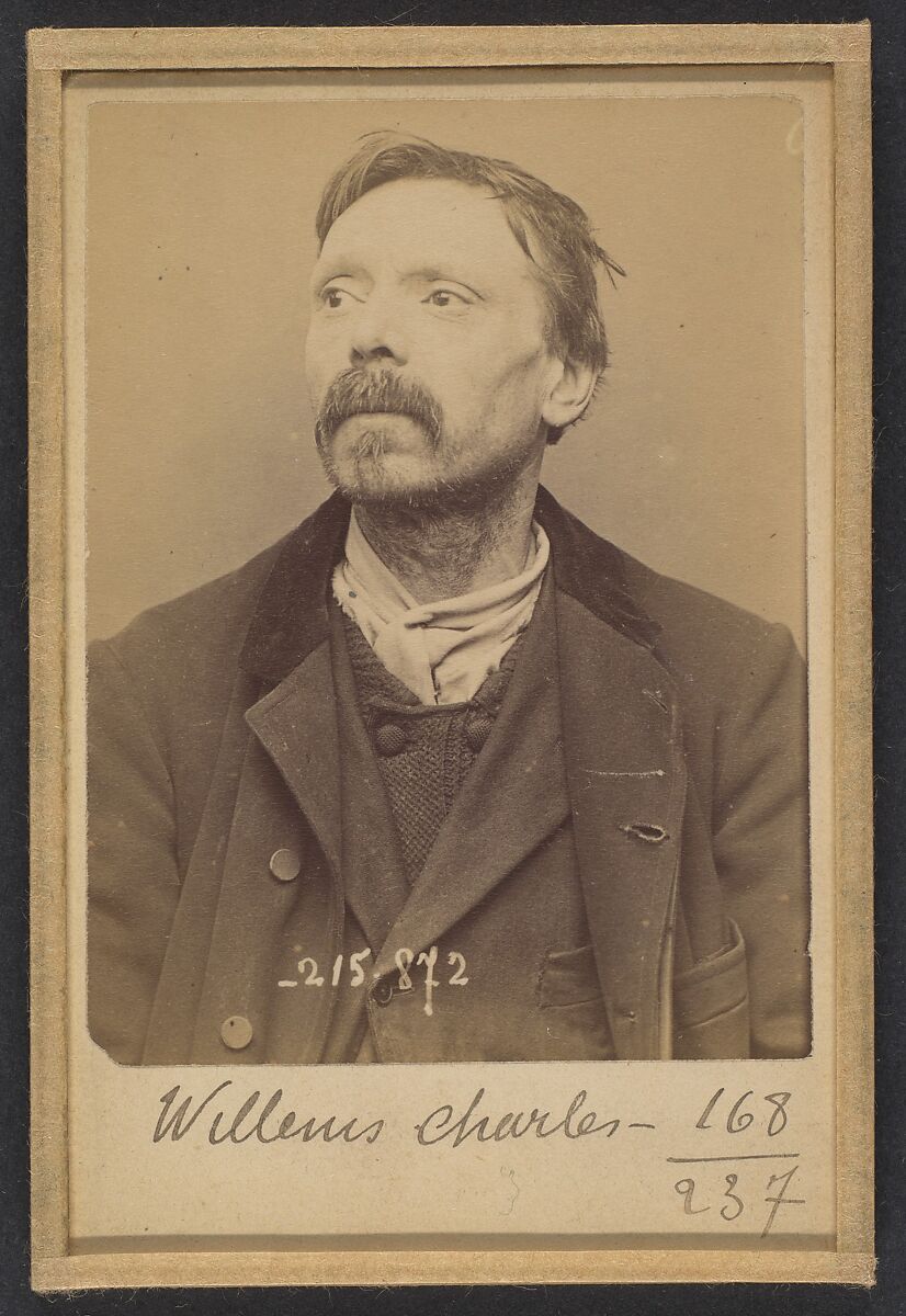 Willems. Charles, Louis. 52 ans, né à Houndchocte (Nord). Tailleur d'habits. Anarchiste. 18/3/94., Alphonse Bertillon (French, 1853–1914), Albumen silver print from glass negative 