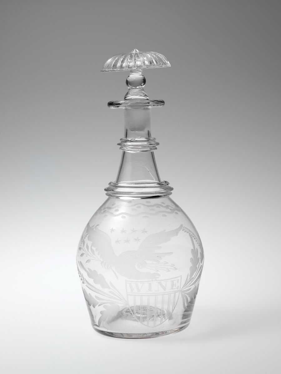 Decanter, Blown and engraved glass, American 