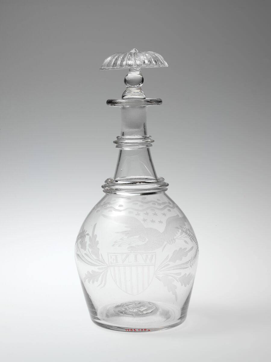 Decanter, Blown and engraved glass, American