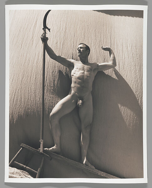 [Standing Male Nude with Scythe], John Dugdale (American, born 1960), Platinum print 