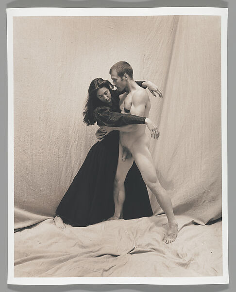 [Woman and Male Nude Posing before Cloth Backdrop], John Dugdale (American, born 1960), Platinum print 