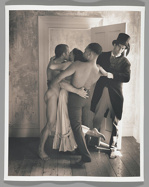 [Group of Three Men and One Woman in Open Doorway], John Dugdale (American, born 1960), Platinum print 