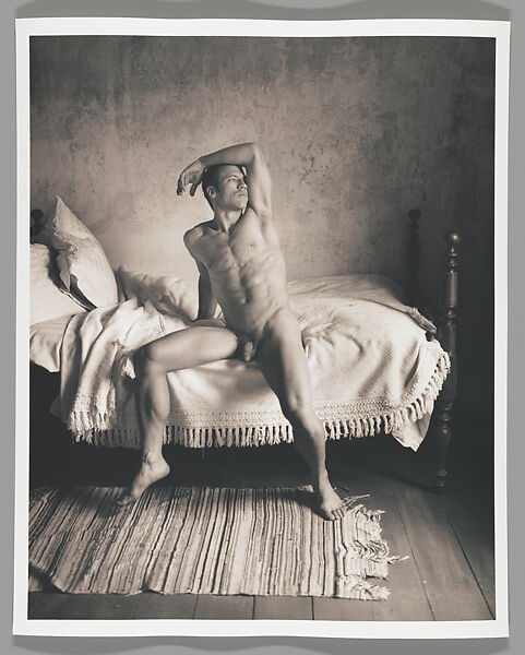 [Male Nude with Raised Arm on Bed], John Dugdale (American, born 1960), Platinum print 