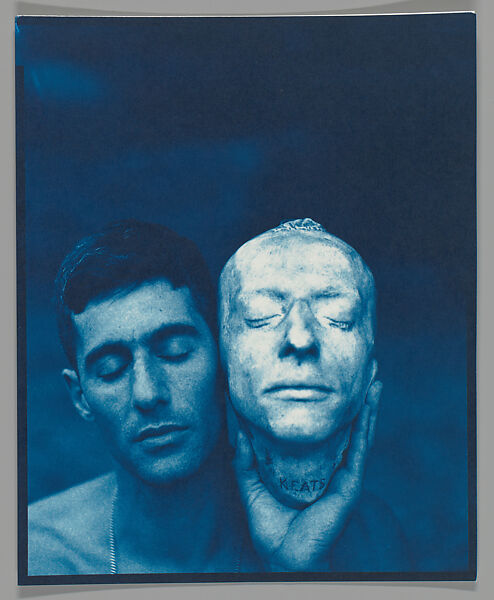 Self-Portrait with Keats' Death Mask, John Dugdale (American, born 1960), Cyanotype 