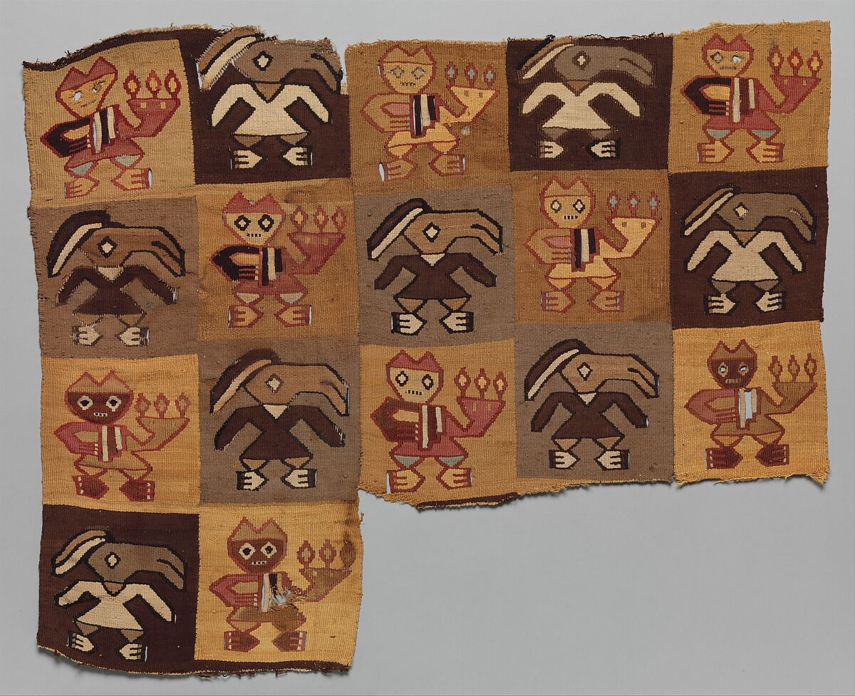 Textile Fragment, Figures, Camelid hair, cotton, Peruvian; central coast (?) 