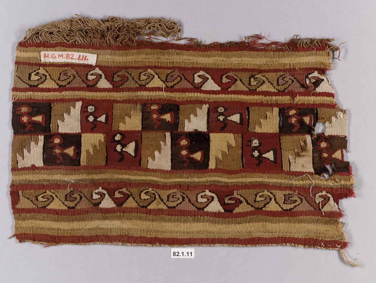 Border Fragment, Camelid hair, cotton, Peruvian; central coast (?) 