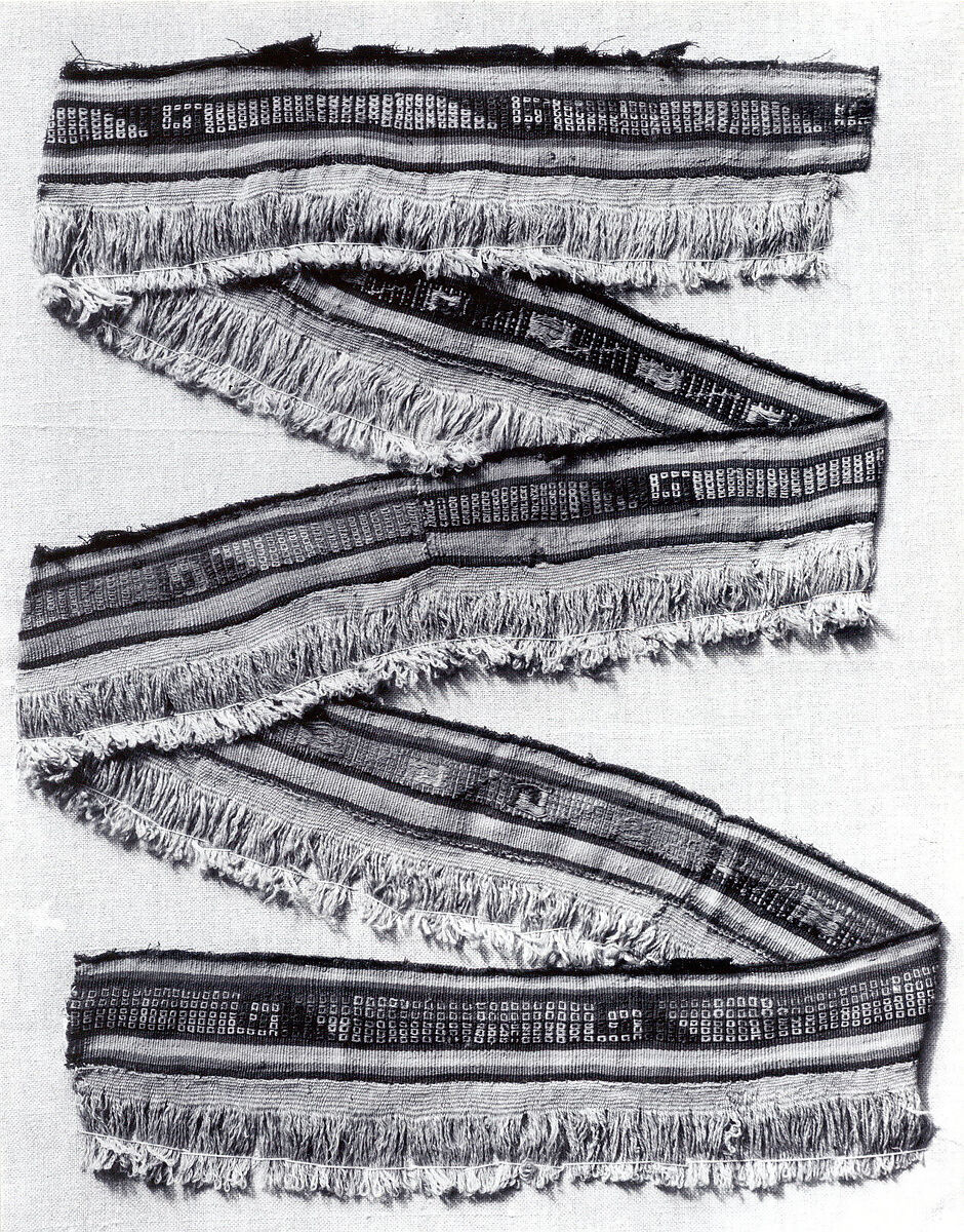 Border Fragment, Camelid hair, cotton, Peruvian; central coast (?)