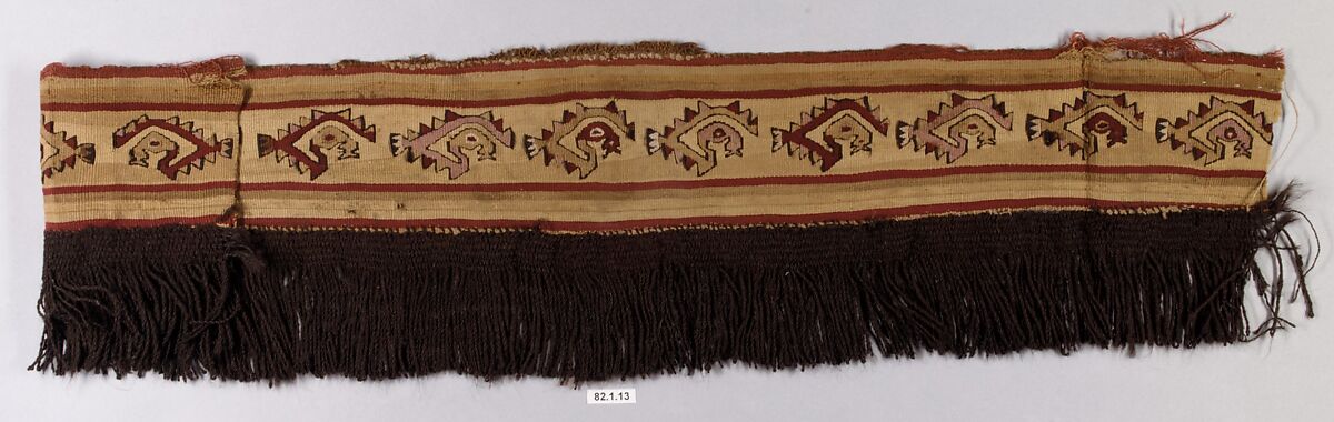 Border Fragment, Camelid hair, cotton, Peruvian; central coast (?) 